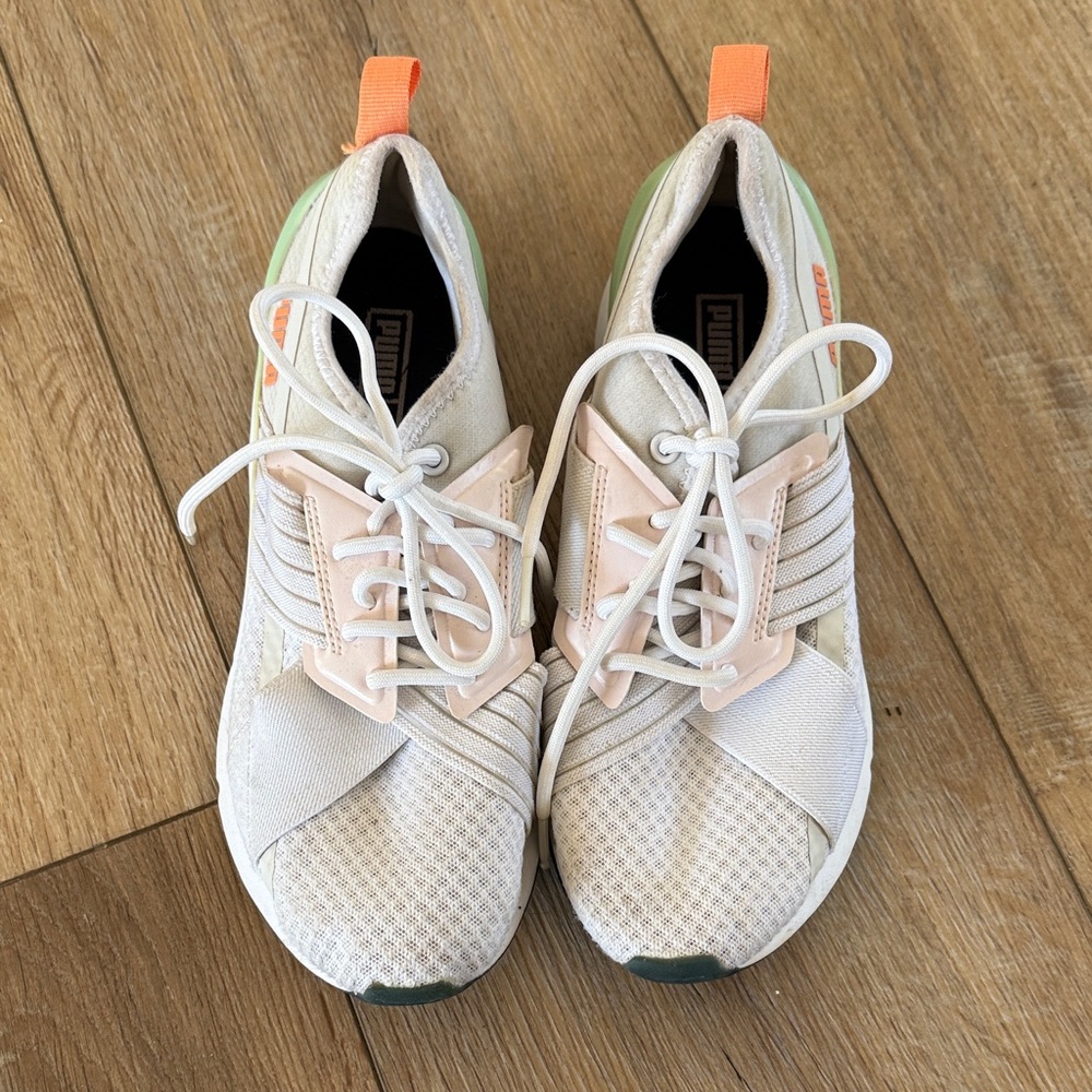 Puma Women's Cream Athletic Sneakers with Peach and Mint Accents